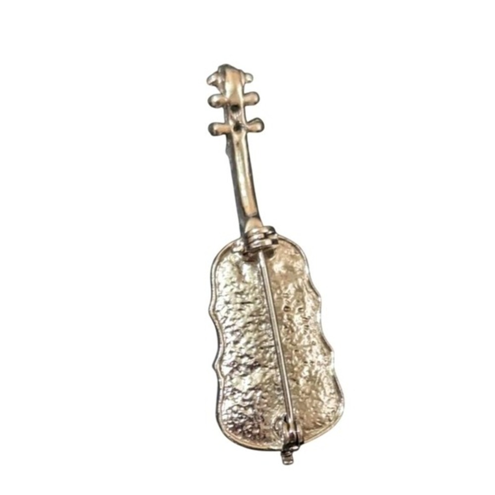 vintage Violin Guitar Cello Brooch Silver ‎ Tone Sparkling Details Music Lover's